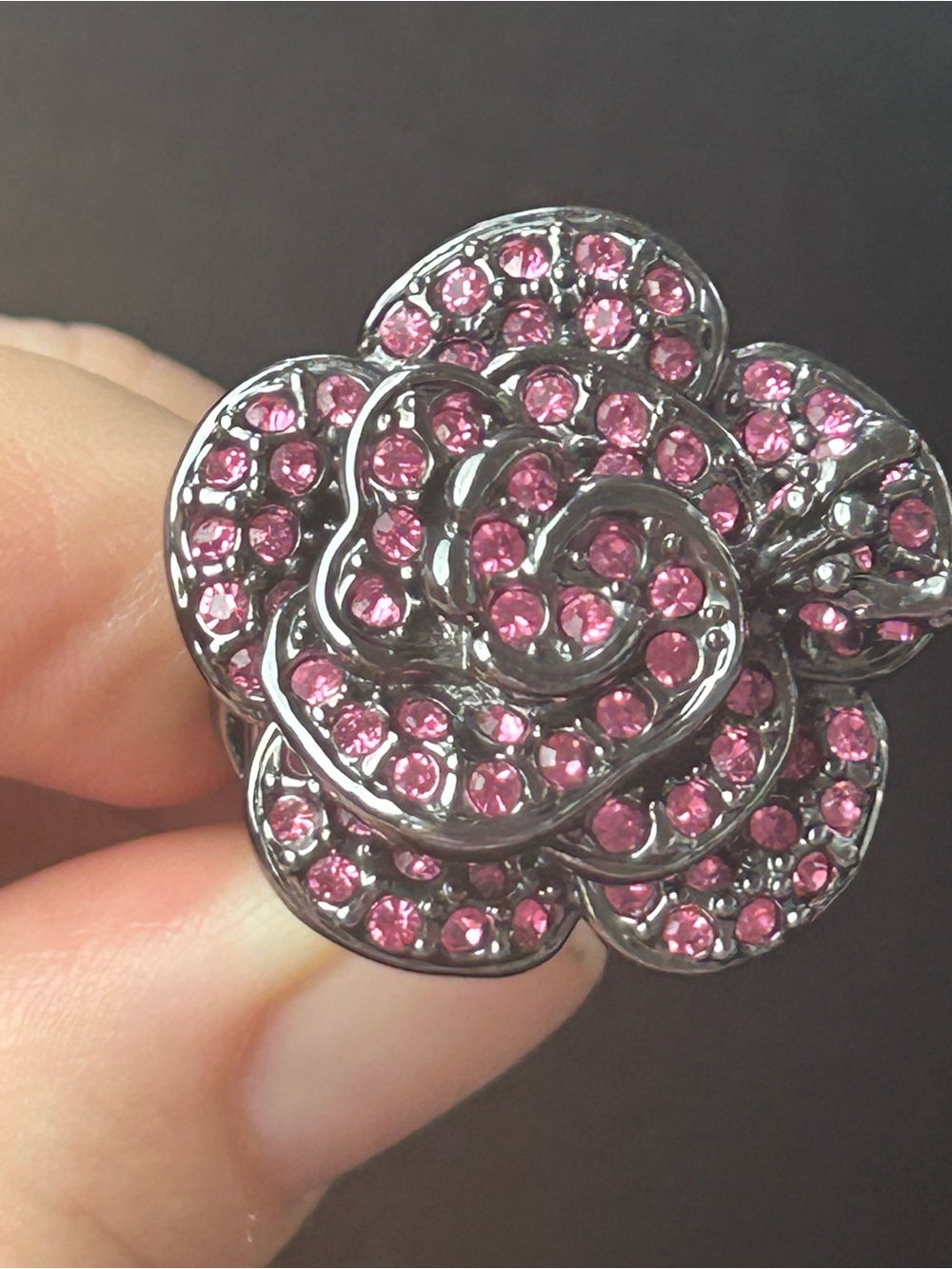 Park Lane Pink Crystal Floral Cocktail Ring With Miniature Corner Butterfly